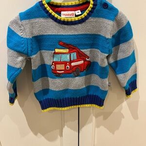 Fire Truck Striped Kids knit Sweater - 9-12